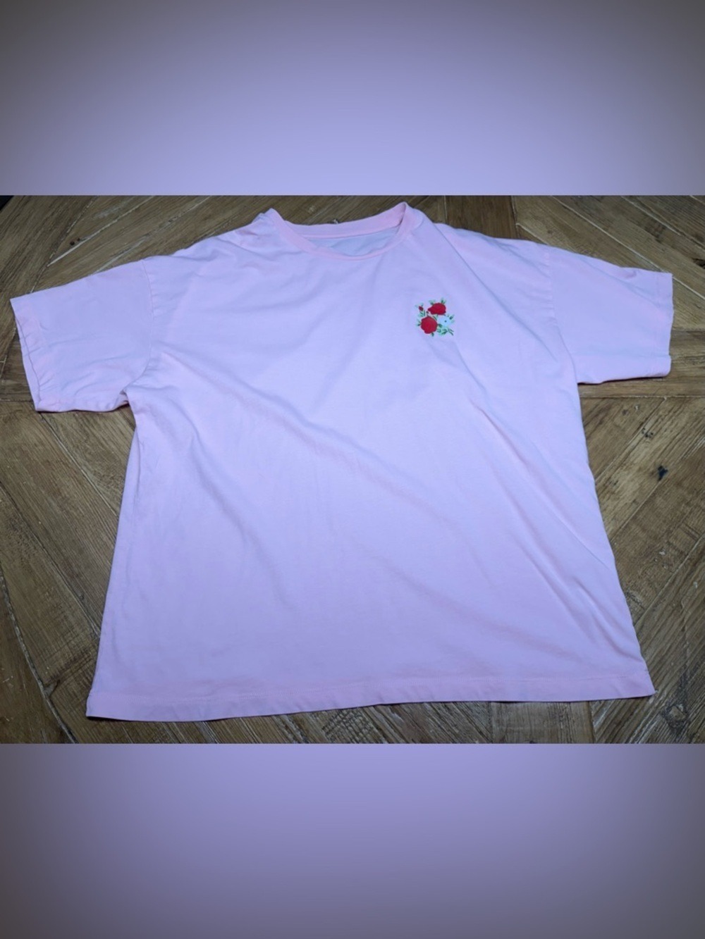 Converse Pink Floral Rose Graphic T-Shirt Sleeve Logo Women's Large